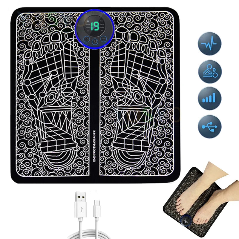 EMS Foot Massager Pad - USB Rechargeable Reflexology Mat for Pain Relief, Muscle Stimulation, Blood Circulation & Relaxation