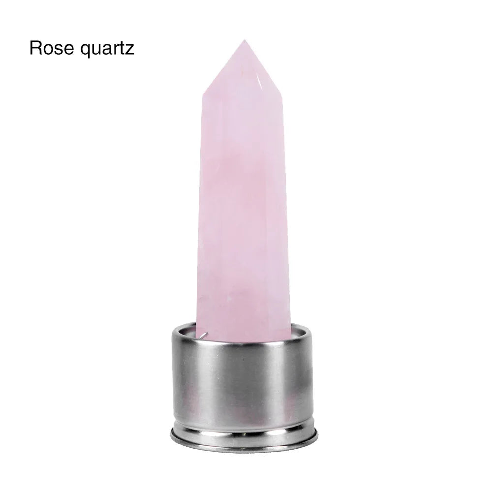 Crystal Infused Glass Water Bottle with Natural Gemstone Obelisk – Healing Elixir Quartz Crystal Drinkware with Rope