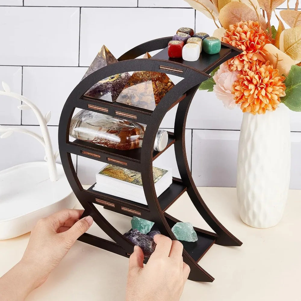 Moon Phase Crystal Altar Shelf – Mini Tabletop Display for Crystals, Pendulums, and Sacred Trinkets