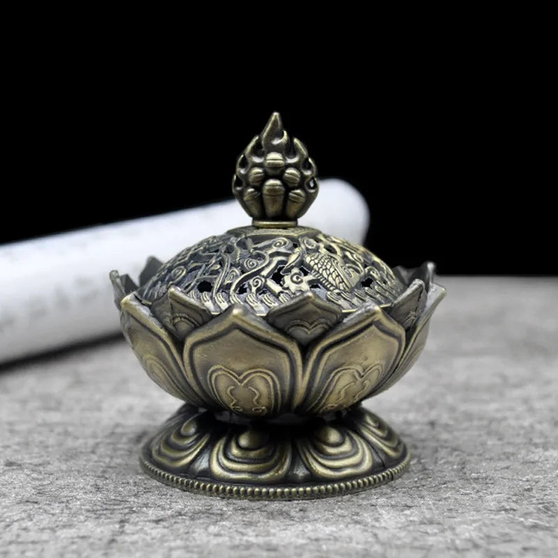 Lotus Flower Brass Incense Burner – Mini Zen Censer for Meditation, Prayer & Home Decor