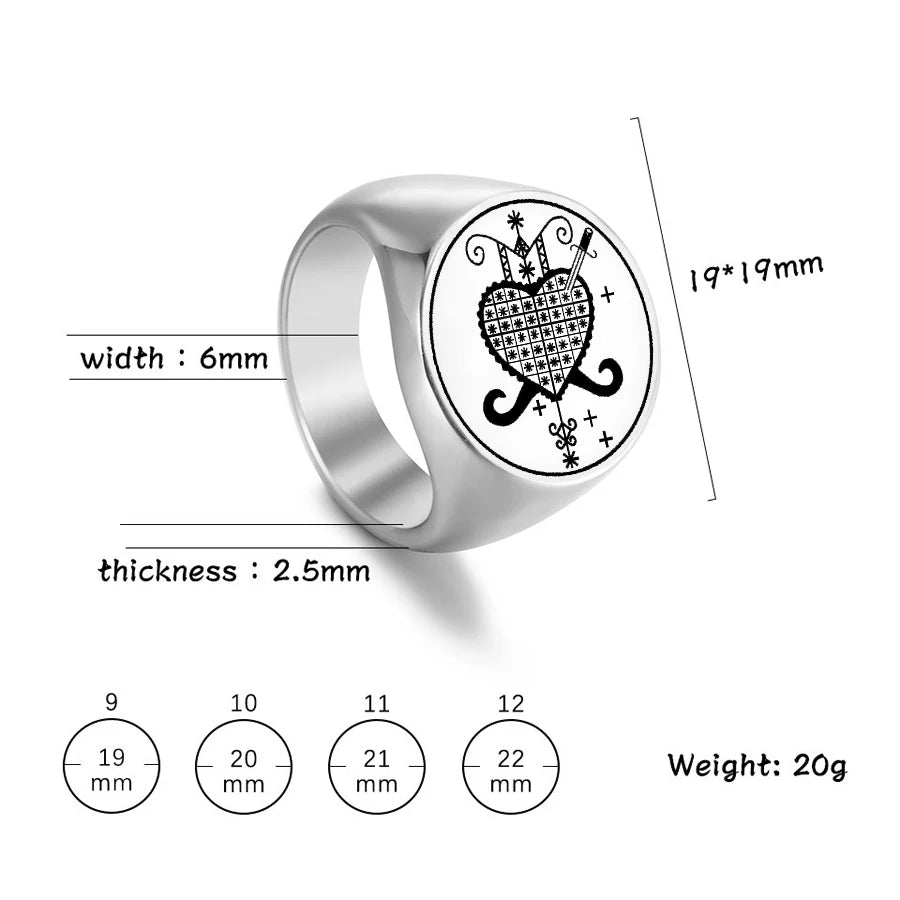 Erzulie Dantor Veve Ring – Stainless Steel Vodou Protection & Power Talisman