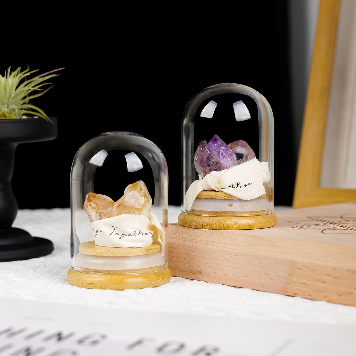 Enchanted Gem Dome – Natural Citrine or Amethyst Crystal Wish Bottle