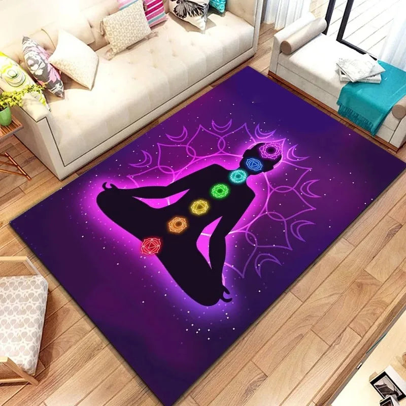 Awakened Energy Portal Rug – 7 Chakra Mandala Tapestry for Sacred Living Spaces