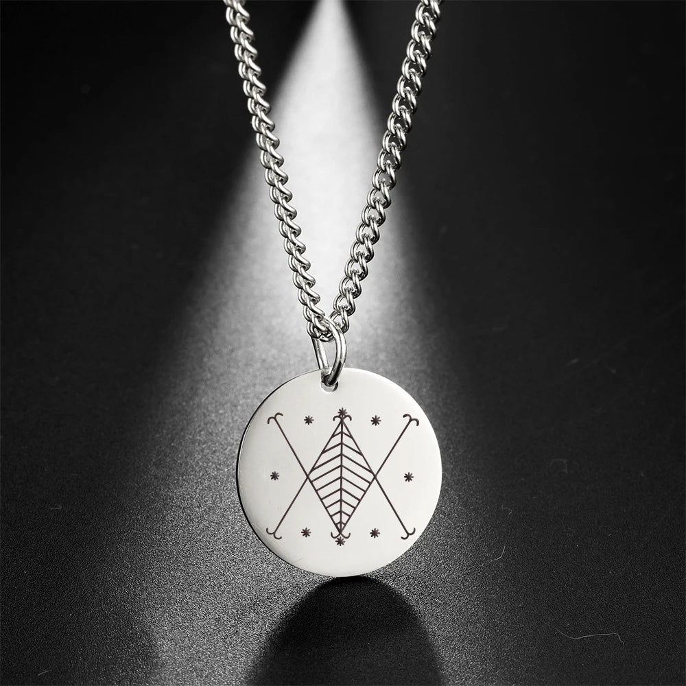 Vodou Veve Pendant Necklace – Ogoun, Damballa, Papa Legba & Other Lwa (Loa) Stainless Steel Talisman Jewelry
