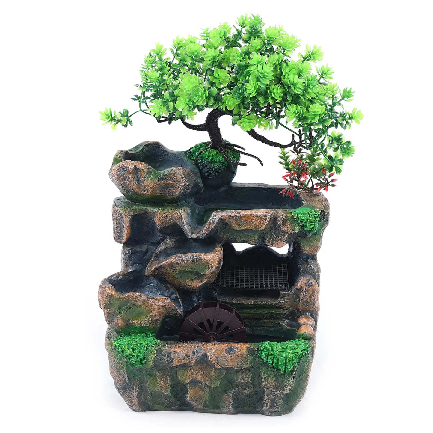 Tranquil Flow: Ceramic Zen Fountain with Bonsai Accent