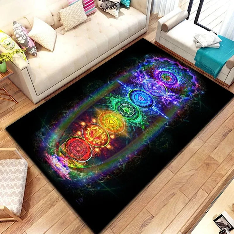 Awakened Energy Portal Rug – 7 Chakra Mandala Tapestry for Sacred Living Spaces