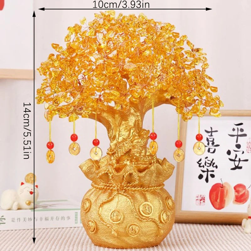 Golden Feng Shui Crystal Wealth Tree – Prosperity & Abundance Bonsai Ornament