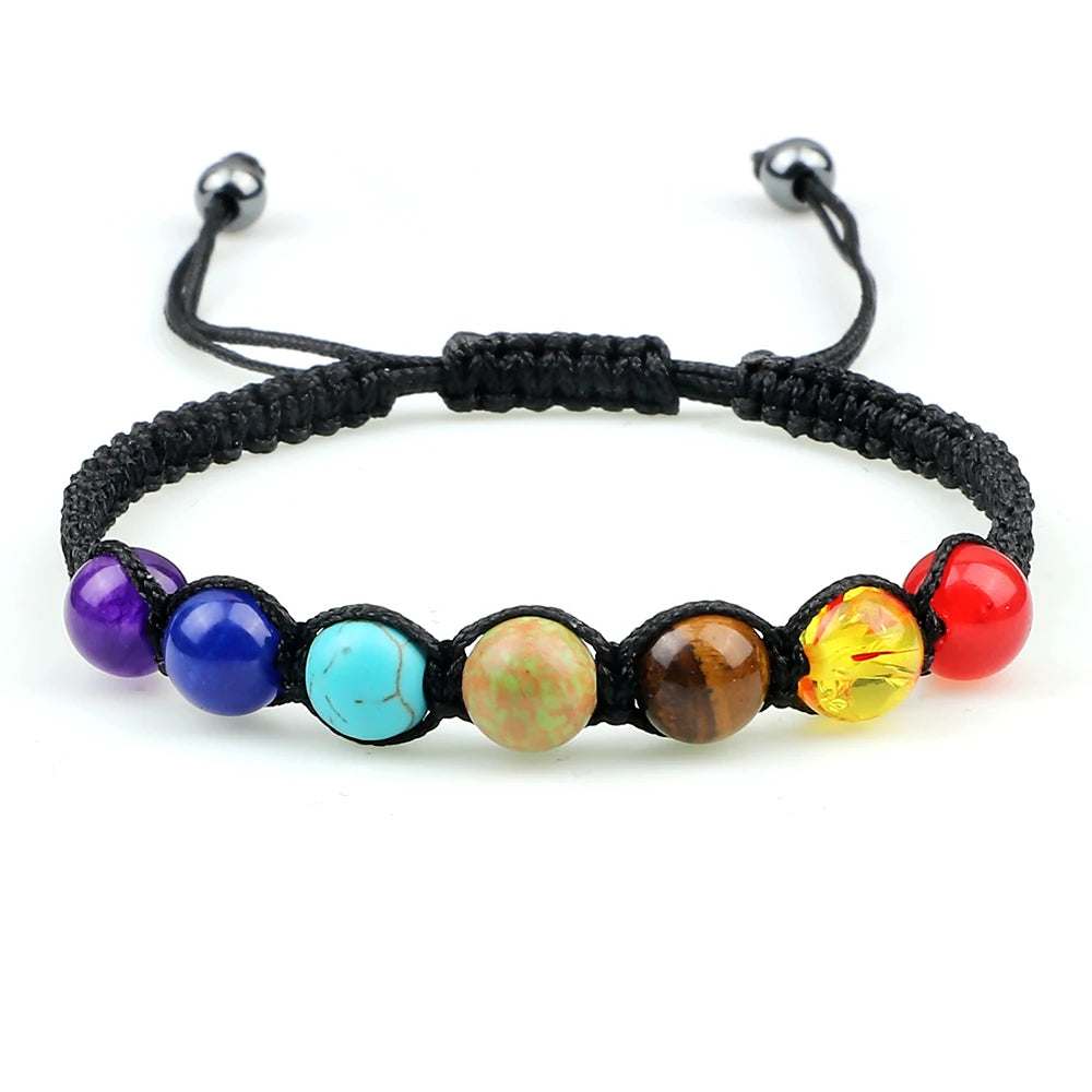 7 Chakra Healing Bracelet – Adjustable Braided Reiki Stone Jewelry for Balance & Meditation