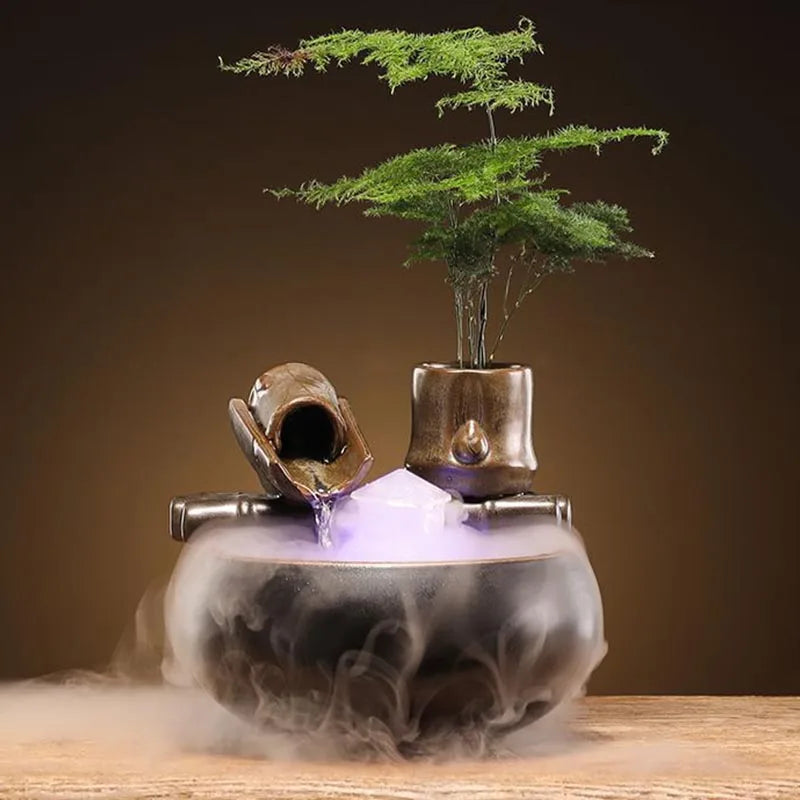 Whispers of Earth – Zen Ceramic Tabletop Fountain with Leaf Accent