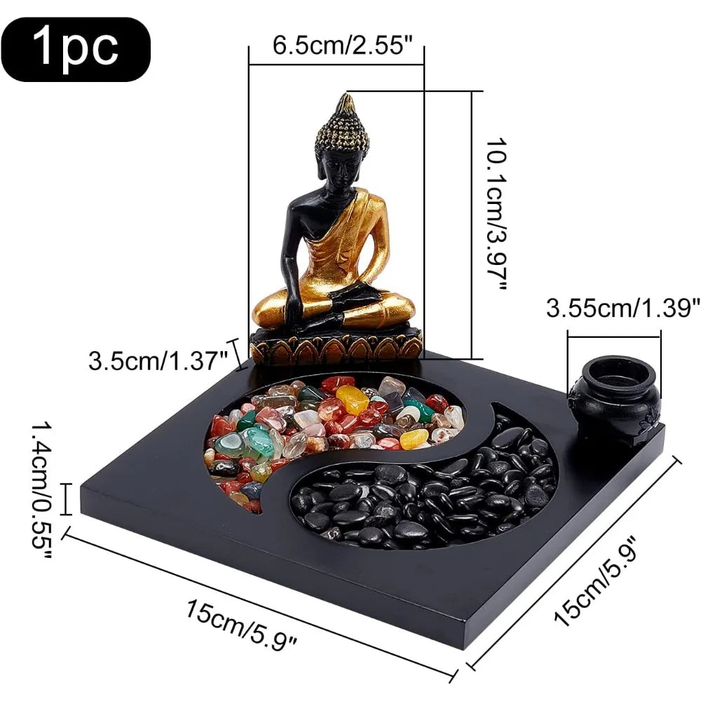 Mini Zen Sand Garden Set with Buddha & Yin Yang Tray – Crystal Stone Sandbox for Meditation & Mindfulness Decor