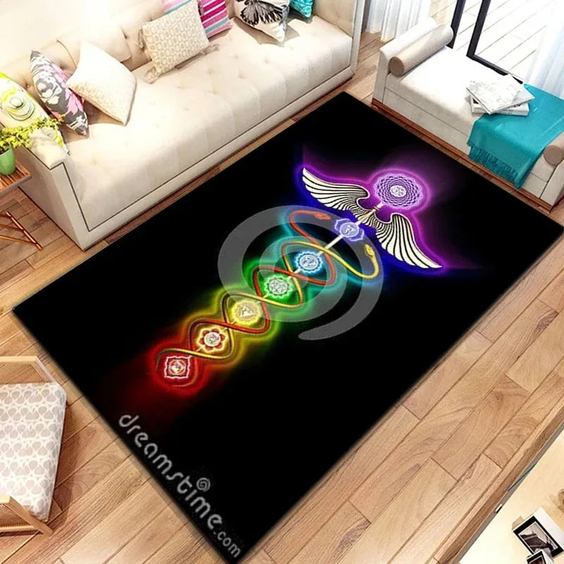 Awakened Energy Portal Rug – 7 Chakra Mandala Tapestry for Sacred Living Spaces