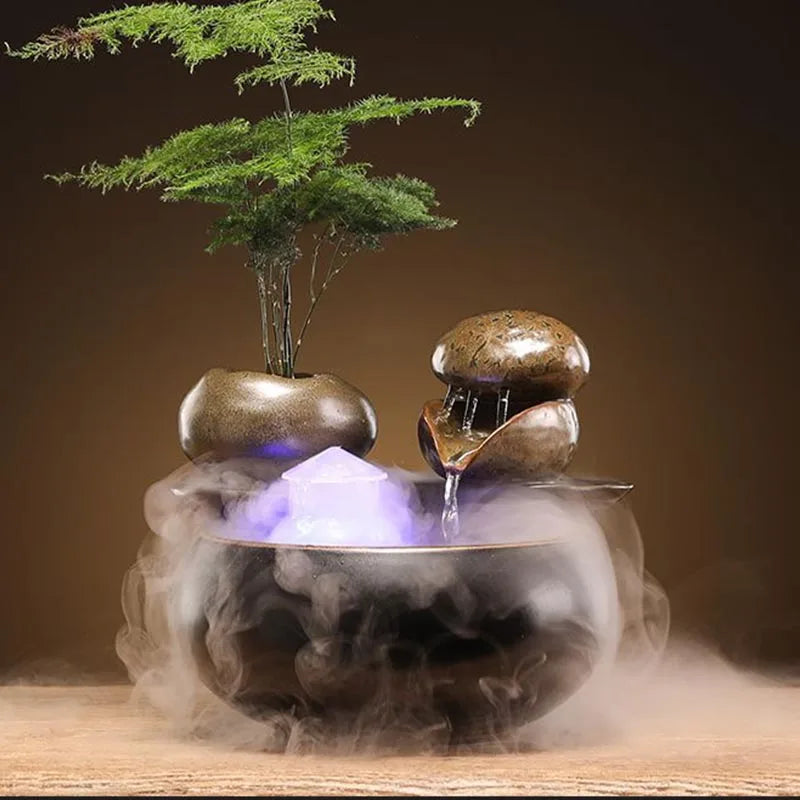 Whispers of Earth – Zen Ceramic Tabletop Fountain with Leaf Accent