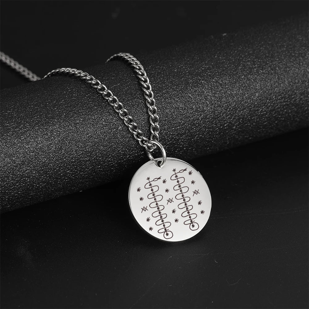 Vodou Veve Pendant Necklace Collection – Stainless Steel Amulets of the Loa (Agwe, Ezili Dantor, Ogoun, Gran Bwa, Papa Legba)
