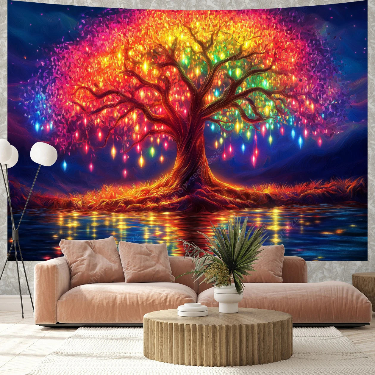 Rainbow Tree of Life Tapestry – Mystical Wall Art for Chakra Healing, Meditation & Sacred Spaces
