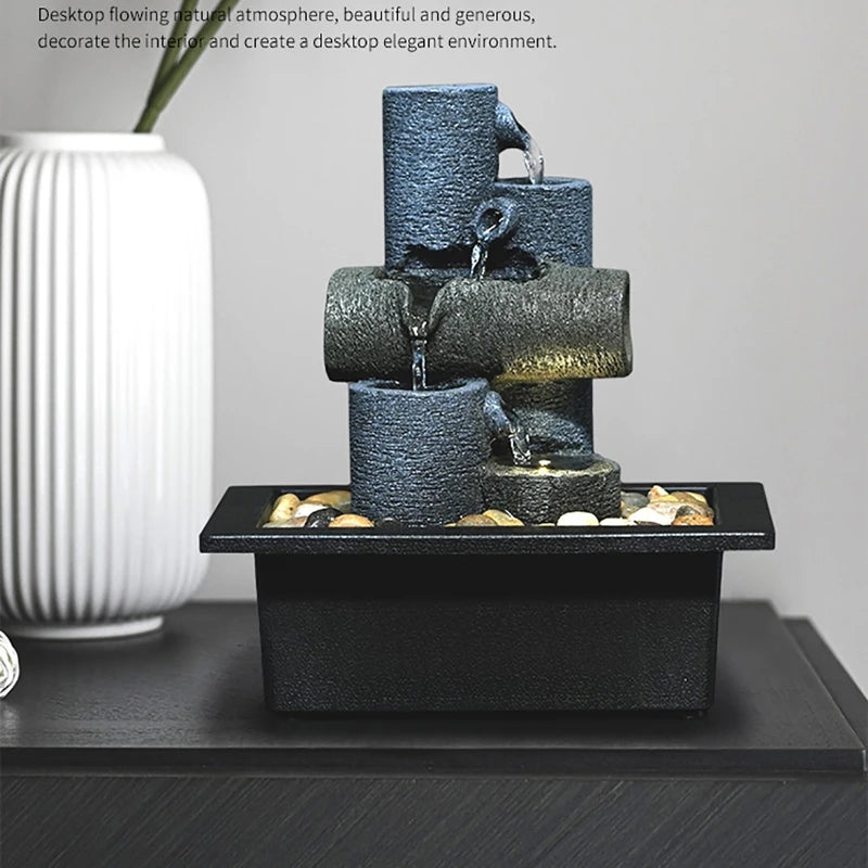 Tranquil Stacks – LED Zen Fountain with Resin Rock Towers & Warm Light