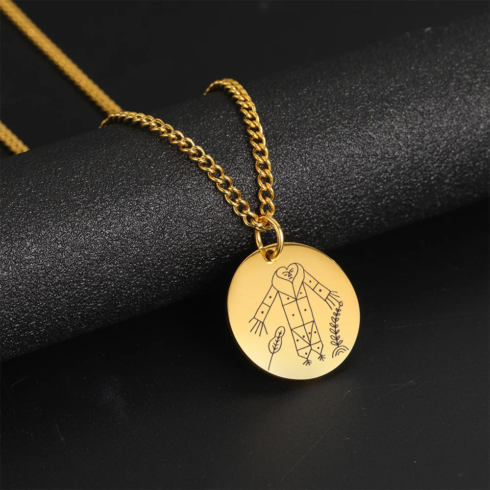 Vodou Veve Pendant Necklace Collection – Stainless Steel Amulets of the Loa (Agwe, Ezili Dantor, Ogoun, Gran Bwa, Papa Legba)