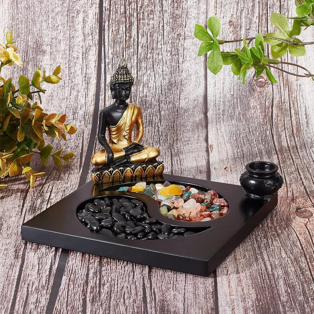 Mini Zen Sand Garden Set with Buddha & Yin Yang Tray – Crystal Stone Sandbox for Meditation & Mindfulness Decor