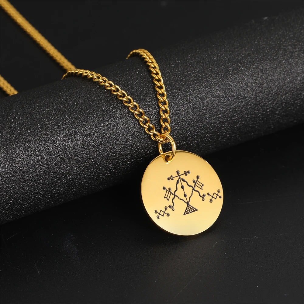 Vodou Veve Pendant Necklace Collection – Stainless Steel Amulets of the Loa (Agwe, Ezili Dantor, Ogoun, Gran Bwa, Papa Legba)