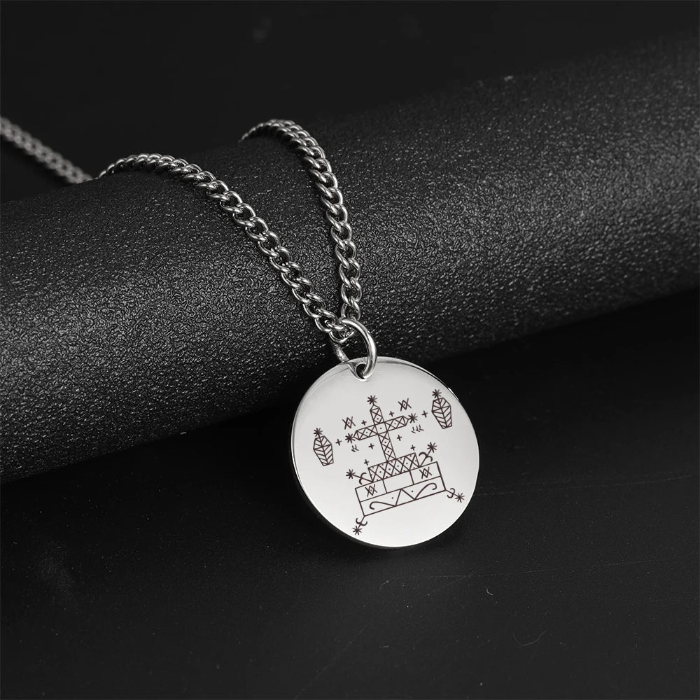 Vodou Veve Pendant Necklace Collection – Stainless Steel Amulets of the Loa (Agwe, Ezili Dantor, Ogoun, Gran Bwa, Papa Legba)