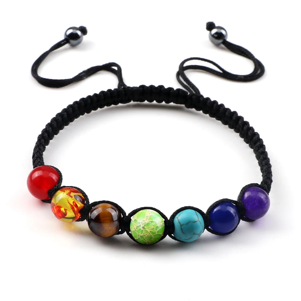 7 Chakra Healing Bracelet – Adjustable Braided Reiki Stone Jewelry for Balance & Meditation