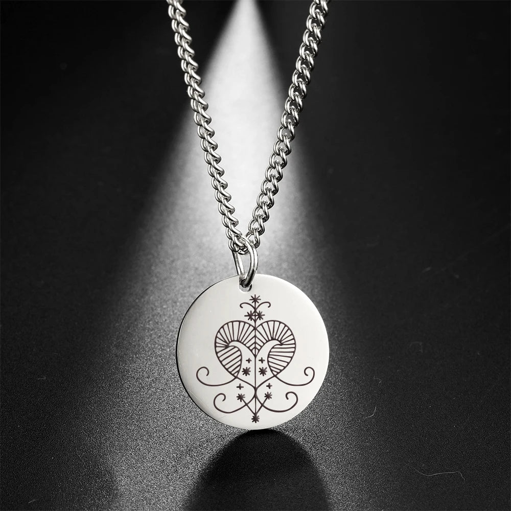 Vodou Veve Pendant Necklace – Ogoun, Damballa, Papa Legba & Other Lwa (Loa) Stainless Steel Talisman Jewelry