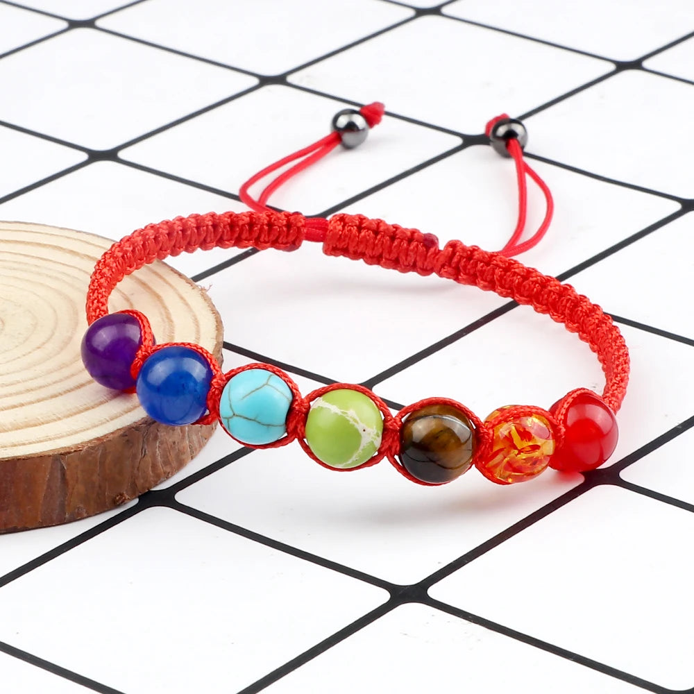 7 Chakra Healing Bracelet – Adjustable Braided Reiki Stone Jewelry for Balance & Meditation