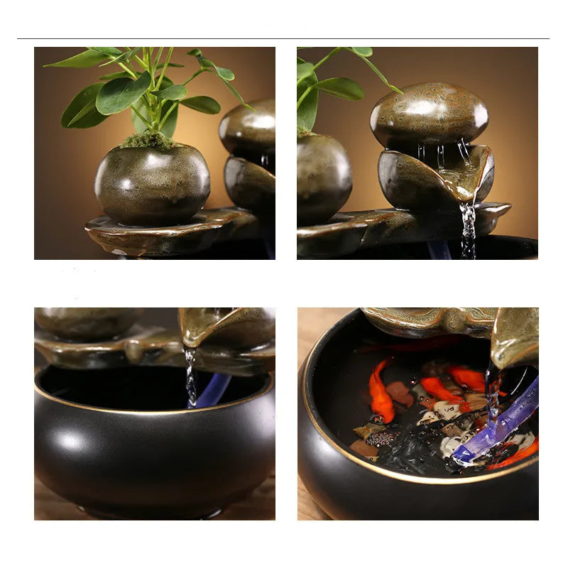 Whispers of Earth – Zen Ceramic Tabletop Fountain with Leaf Accent