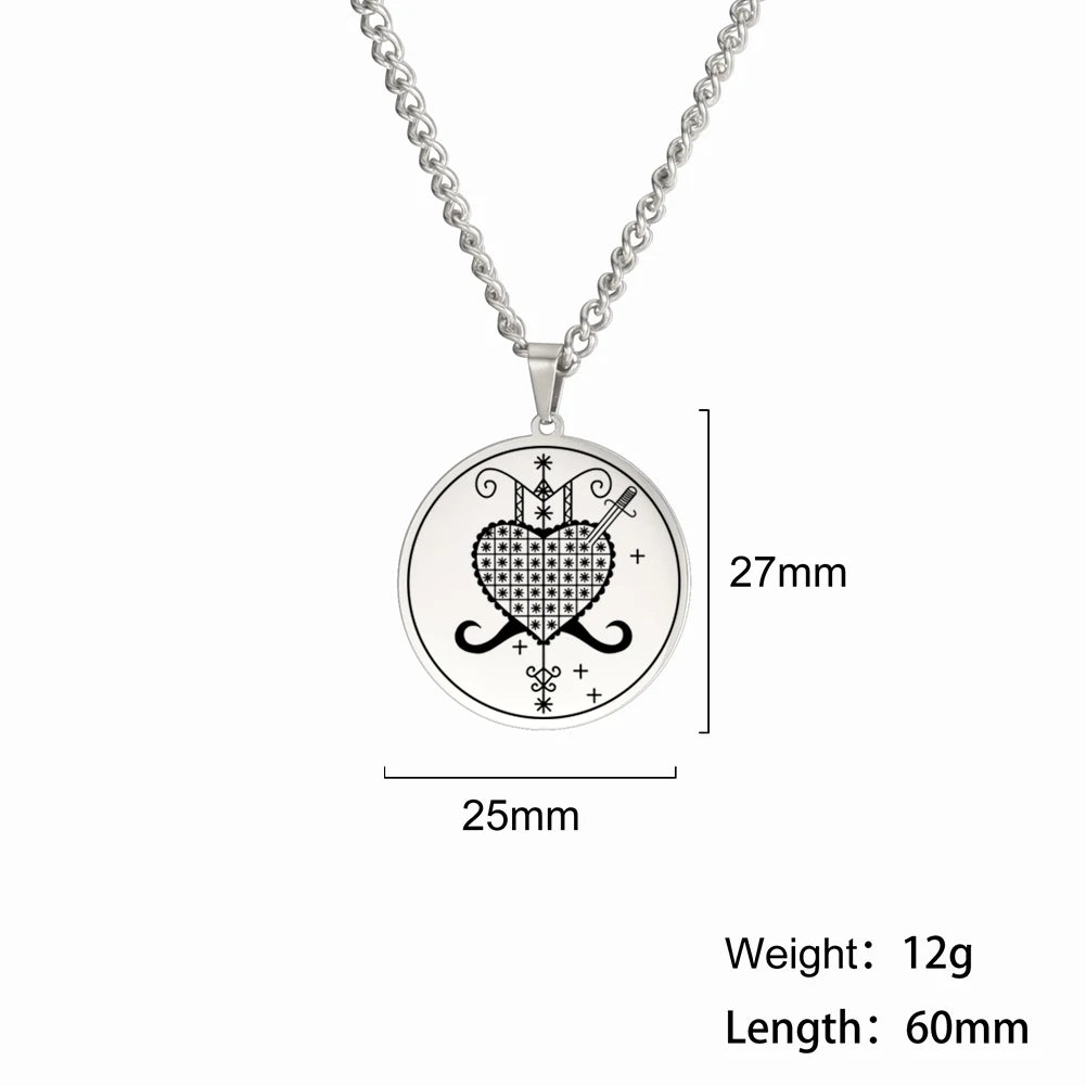 Erzulie Dantor Veve Talisman Pendant – Sacred Protection Necklace