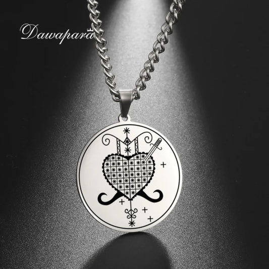 Erzulie Dantor Veve Talisman Pendant – Sacred Protection Necklace