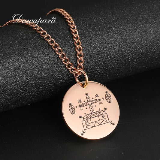 Baron Samedi Veve Amulet Necklace | Stainless Steel Voodoo Talisman Pendant