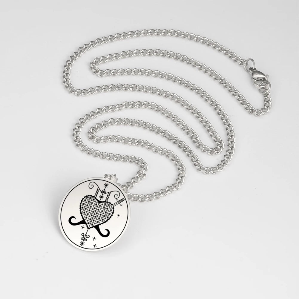 Erzulie Dantor Veve Talisman Pendant – Sacred Protection Necklace