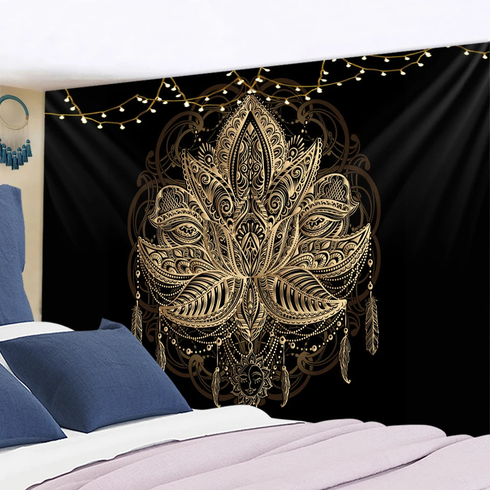 Mystic Moon Mandala Tapestry – Psychedelic Boho Wall Art for Spiritual Spaces