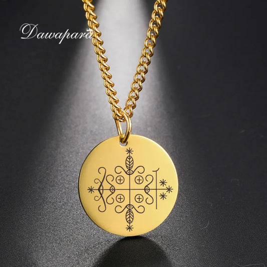 Papa Legba Veve Amulet Necklace | Stainless Steel Voodoo Talisman Pendant for Protection & Guidance