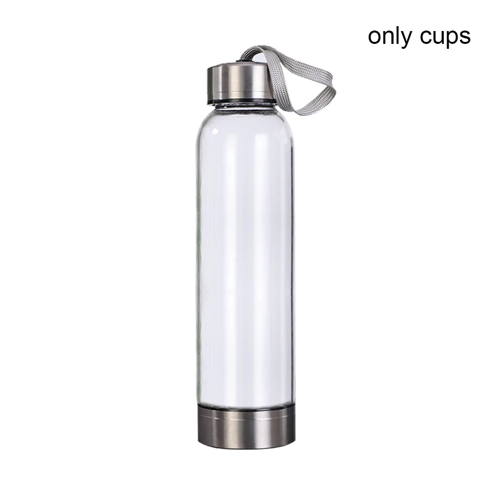 Crystal Infused Glass Water Bottle with Natural Gemstone Obelisk – Healing Elixir Quartz Crystal Drinkware with Rope