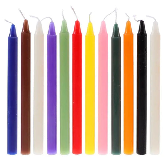 12 Colored Spell Candles (16cm) – Ritual, Chime, Meditation, and Voodoo Altar Use
