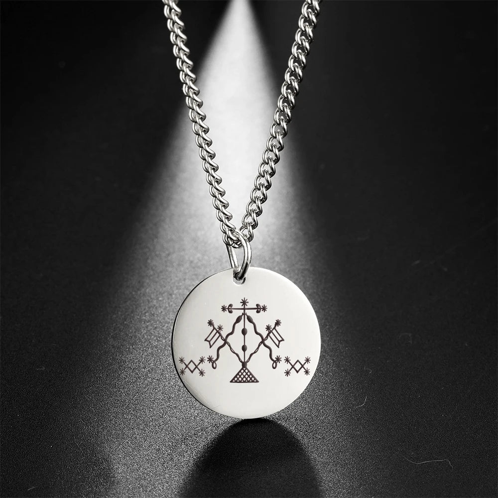 Vodou Veve Pendant Necklace – Ogoun, Damballa, Papa Legba & Other Lwa (Loa) Stainless Steel Talisman Jewelry