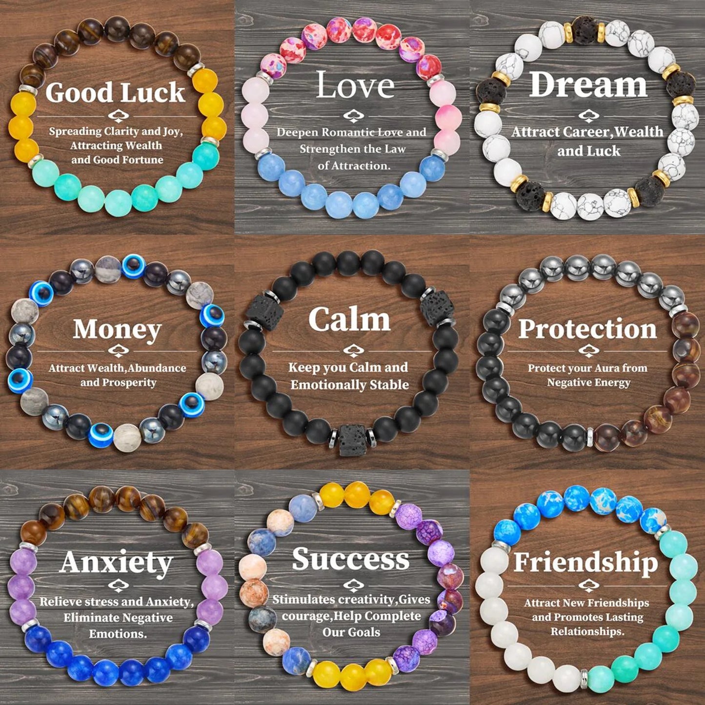 Sacred Intention Stone Bracelets – 7 Chakra Energy Alignment & Blessing Bands for Love, Protection, Luck & More