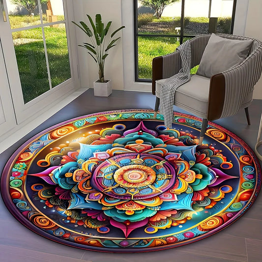 Sacred Bloom Mandala Rug – Vibrant Round Energy Mat for Meditation, Living Spaces & Soulful Decor