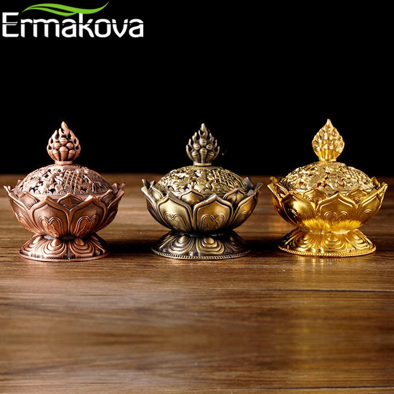 ERMAKOVA Lotus Incense Burner – Ornate Metal Censer for Meditation, Zen Decor & Spiritual Rituals