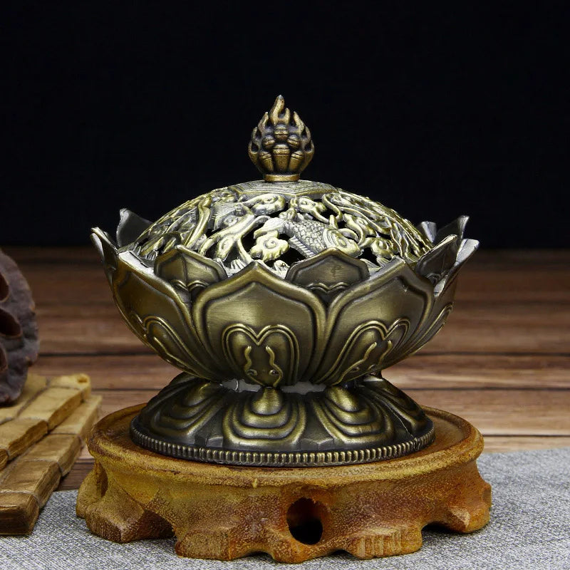 ERMAKOVA Lotus Incense Burner – Ornate Metal Censer for Meditation, Zen Decor & Spiritual Rituals