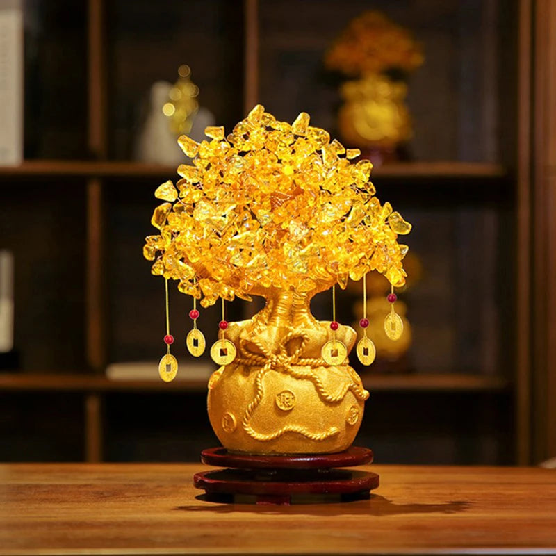 Golden Feng Shui Crystal Wealth Tree – Prosperity & Abundance Bonsai Ornament