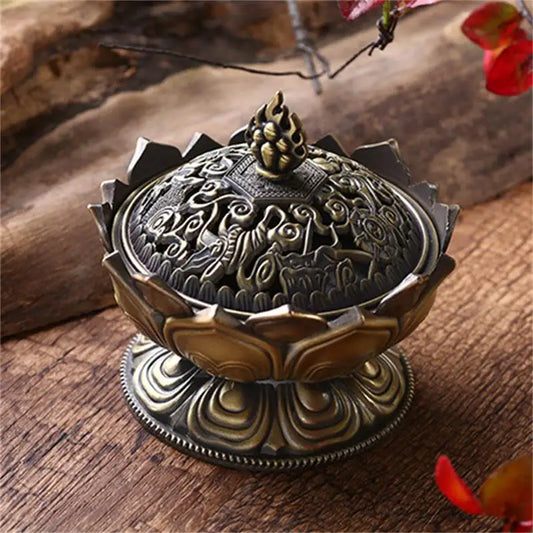 Lotus Flower Brass Incense Burner – Mini Zen Censer for Meditation, Prayer & Home Decor