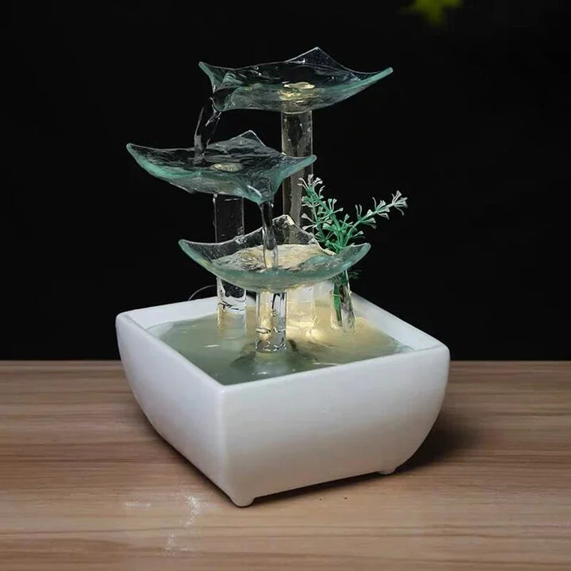 Celestial Pour – Illuminated Ceramic & Glass Mini Zen Fountain