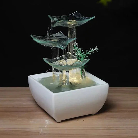 Celestial Pour – Illuminated Ceramic & Glass Mini Zen Fountain