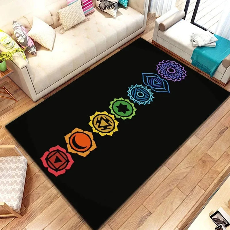 Awakened Energy Portal Rug – 7 Chakra Mandala Tapestry for Sacred Living Spaces