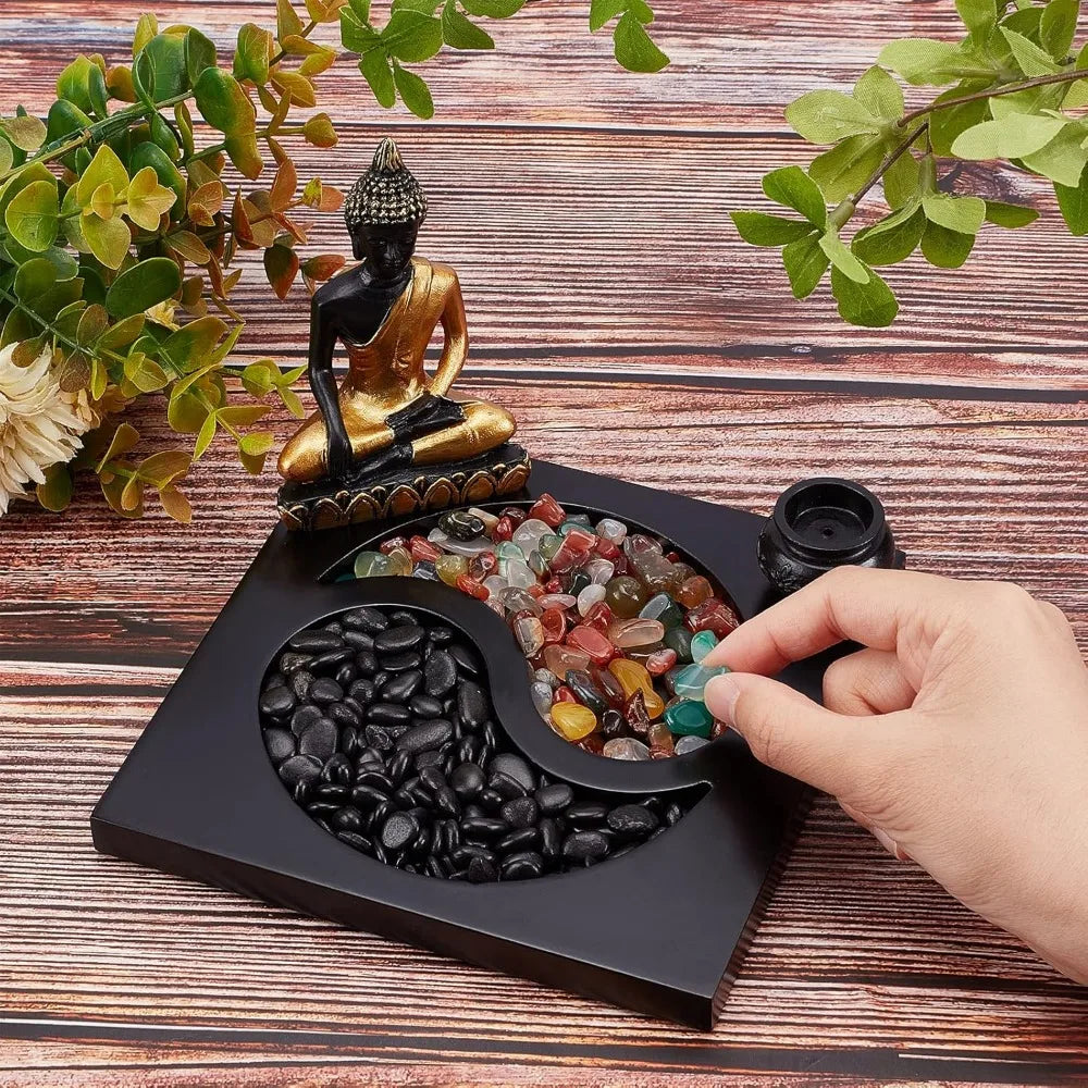 Sacred Balance – Mini Buddha Zen Sand Garden with Yin-Yang Tray & Healing Stones