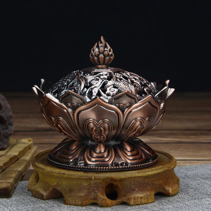 ERMAKOVA Lotus Incense Burner – Ornate Metal Censer for Meditation, Zen Decor & Spiritual Rituals