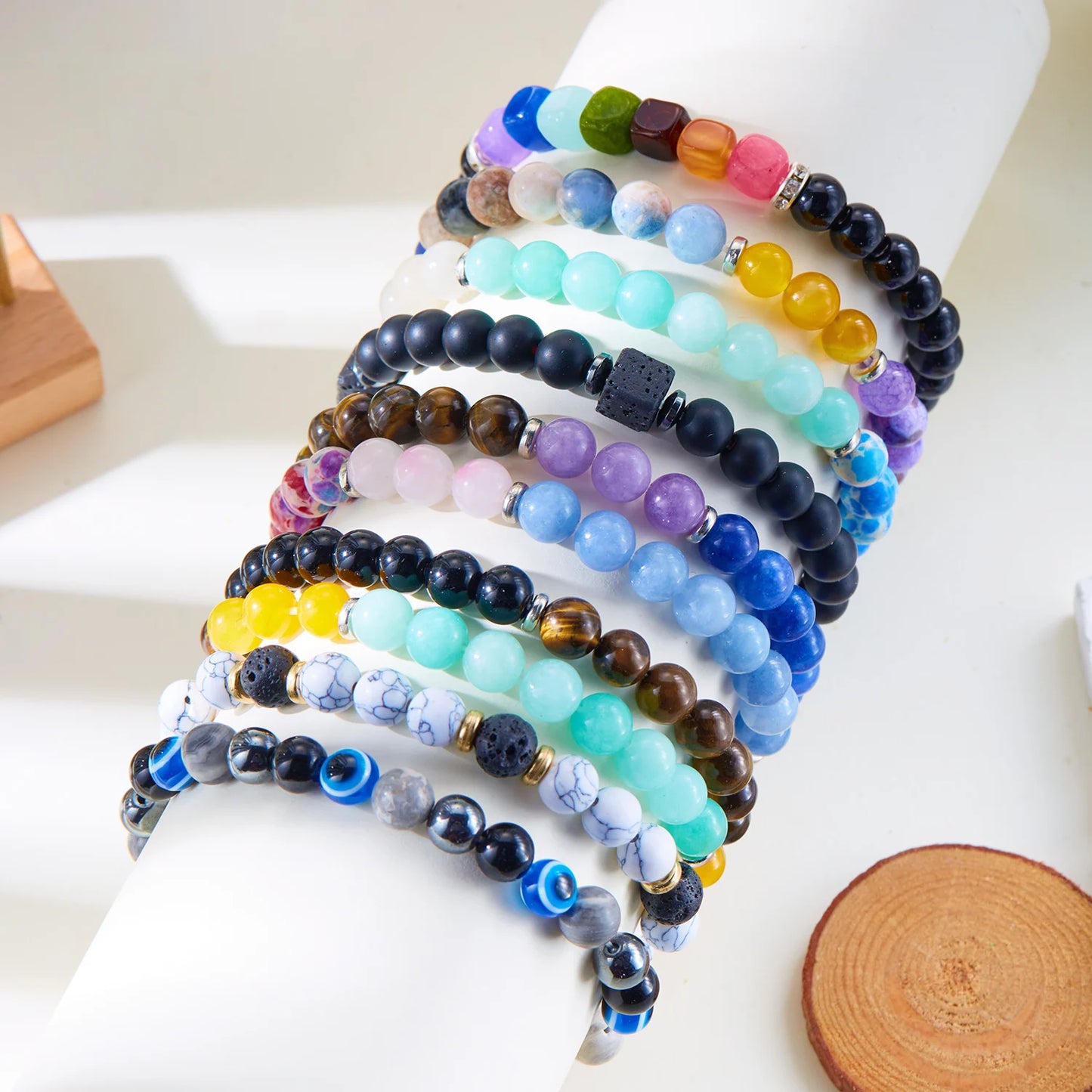 Sacred Intention Stone Bracelets – 7 Chakra Energy Alignment & Blessing Bands for Love, Protection, Luck & More