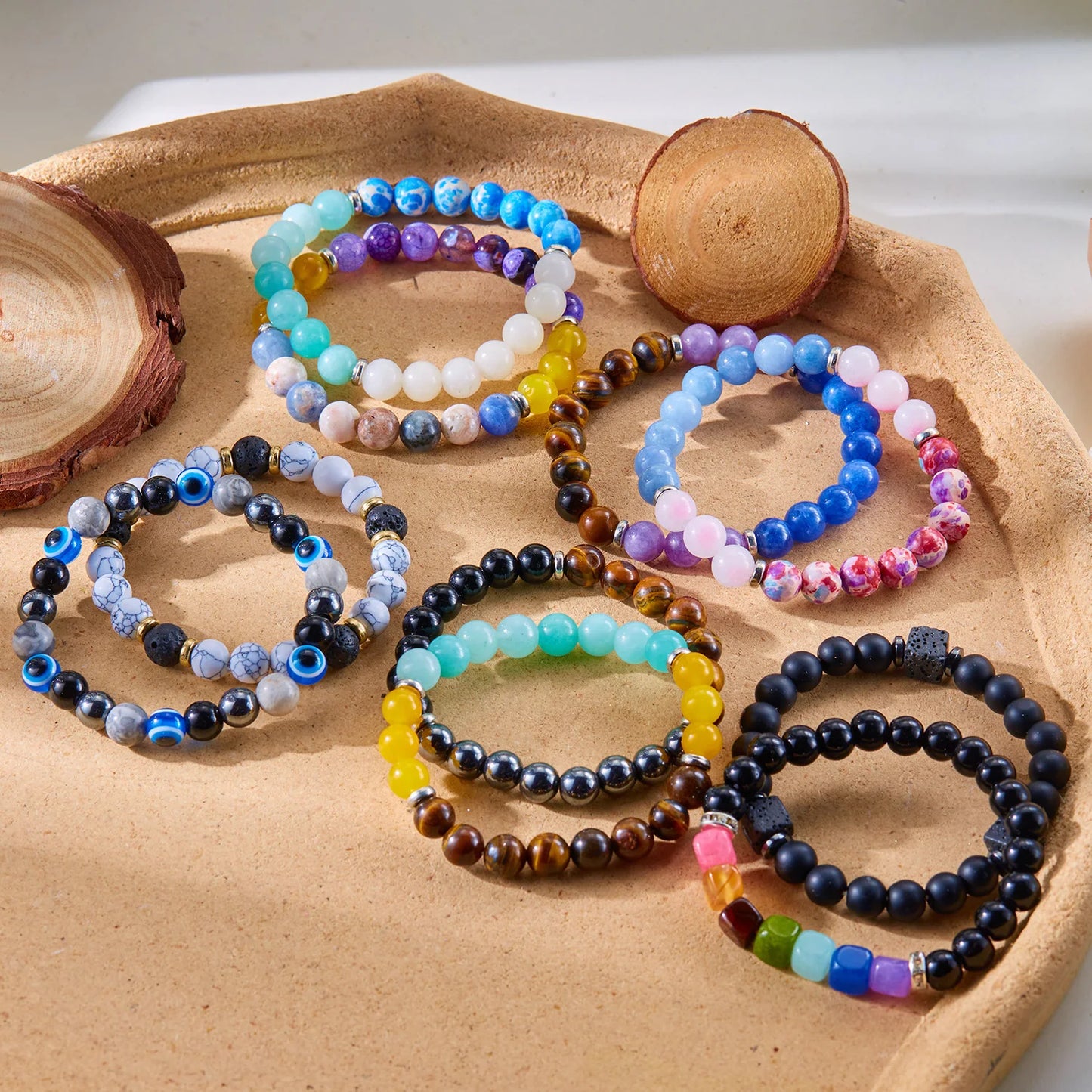 Sacred Intention Stone Bracelets – 7 Chakra Energy Alignment & Blessing Bands for Love, Protection, Luck & More