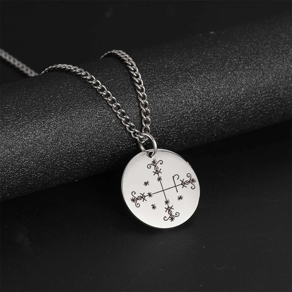 Vodou Veve Pendant Necklace Collection – Stainless Steel Amulets of the Loa (Agwe, Ezili Dantor, Ogoun, Gran Bwa, Papa Legba)